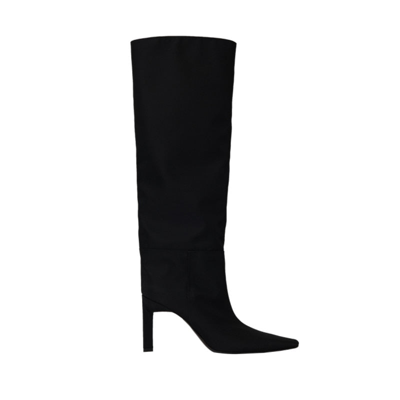 Autumn and Winter Fashion Leather Boots - Pointed Toe High Heel