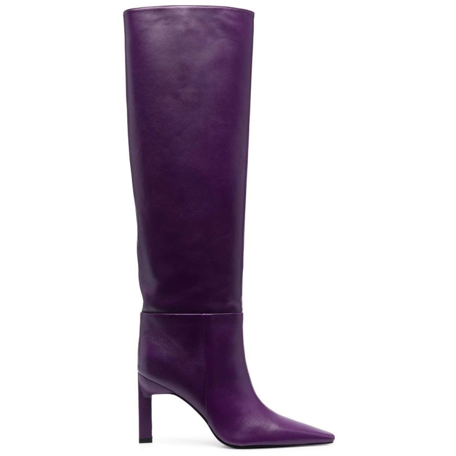 Autumn and Winter Fashion Leather Boots - Pointed Toe High Heel