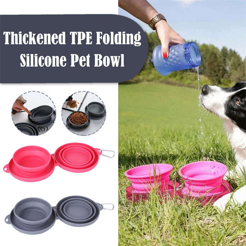 Rubber Foldable Double Bowl Pet Feeding Bowl for Dogs and Cats