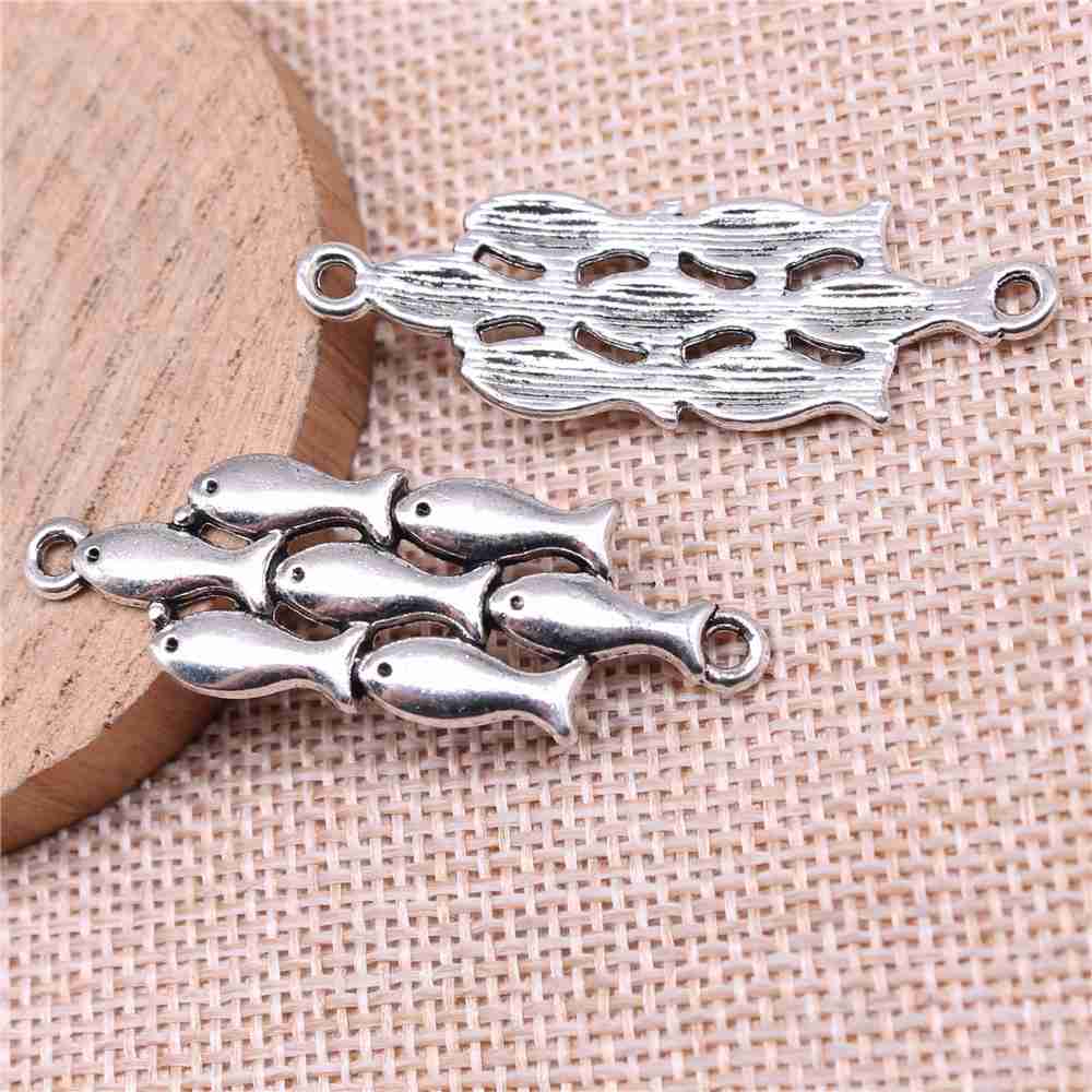 WYSIWYG 5pcs Charms 45x15mm Fish Connector Charms For Jewelry Making DIY Jewelry Findings Antique Silver Color Alloy Pendant