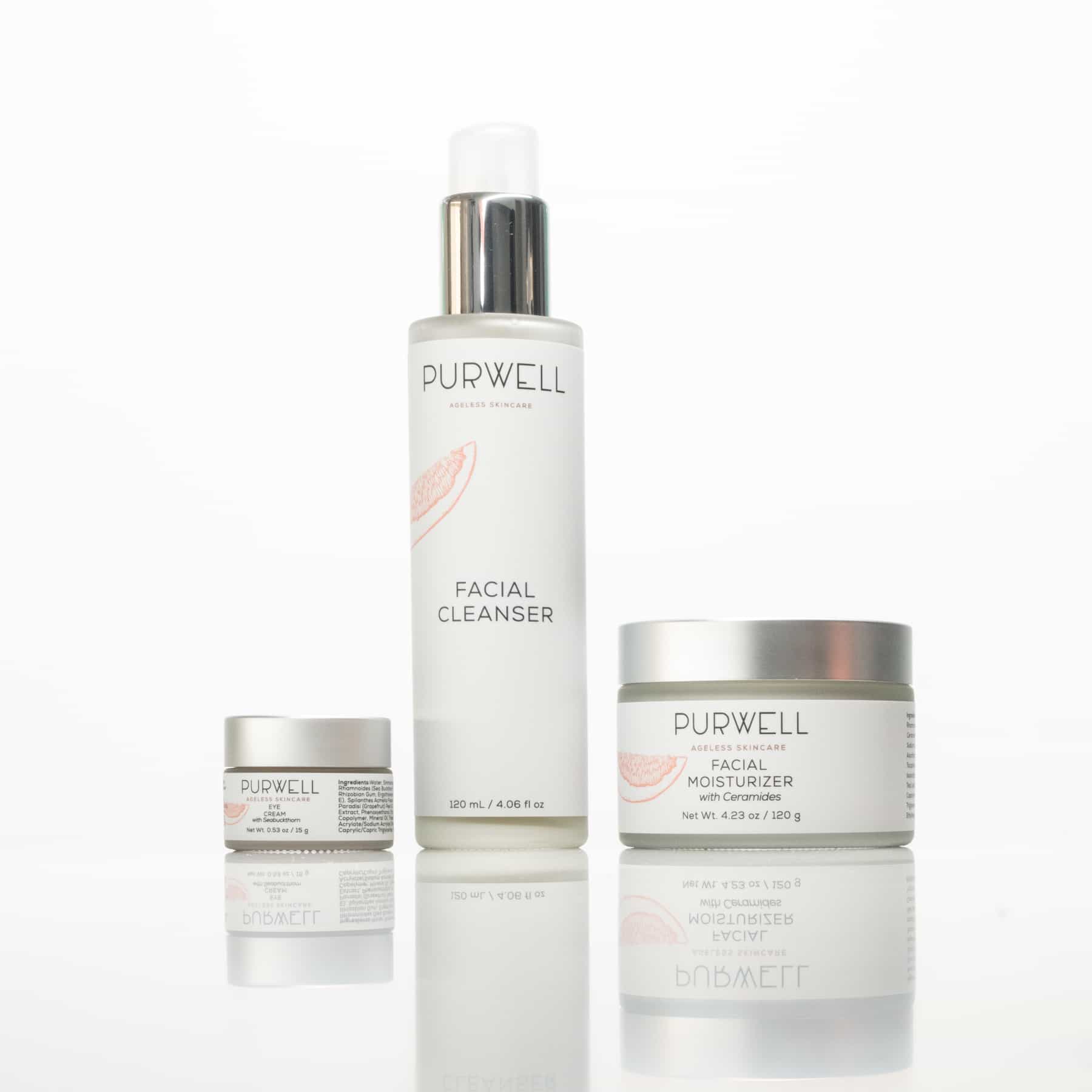 Pur-Well Living Ageless Skincare System (Facial Cleanser, Eye Cream, Moisturizer)
