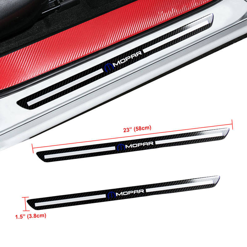 MOPAR Carbon Fiber Car Front Door Welcome Plate Sill Scuff Cover Decal Sticker 2pc Set