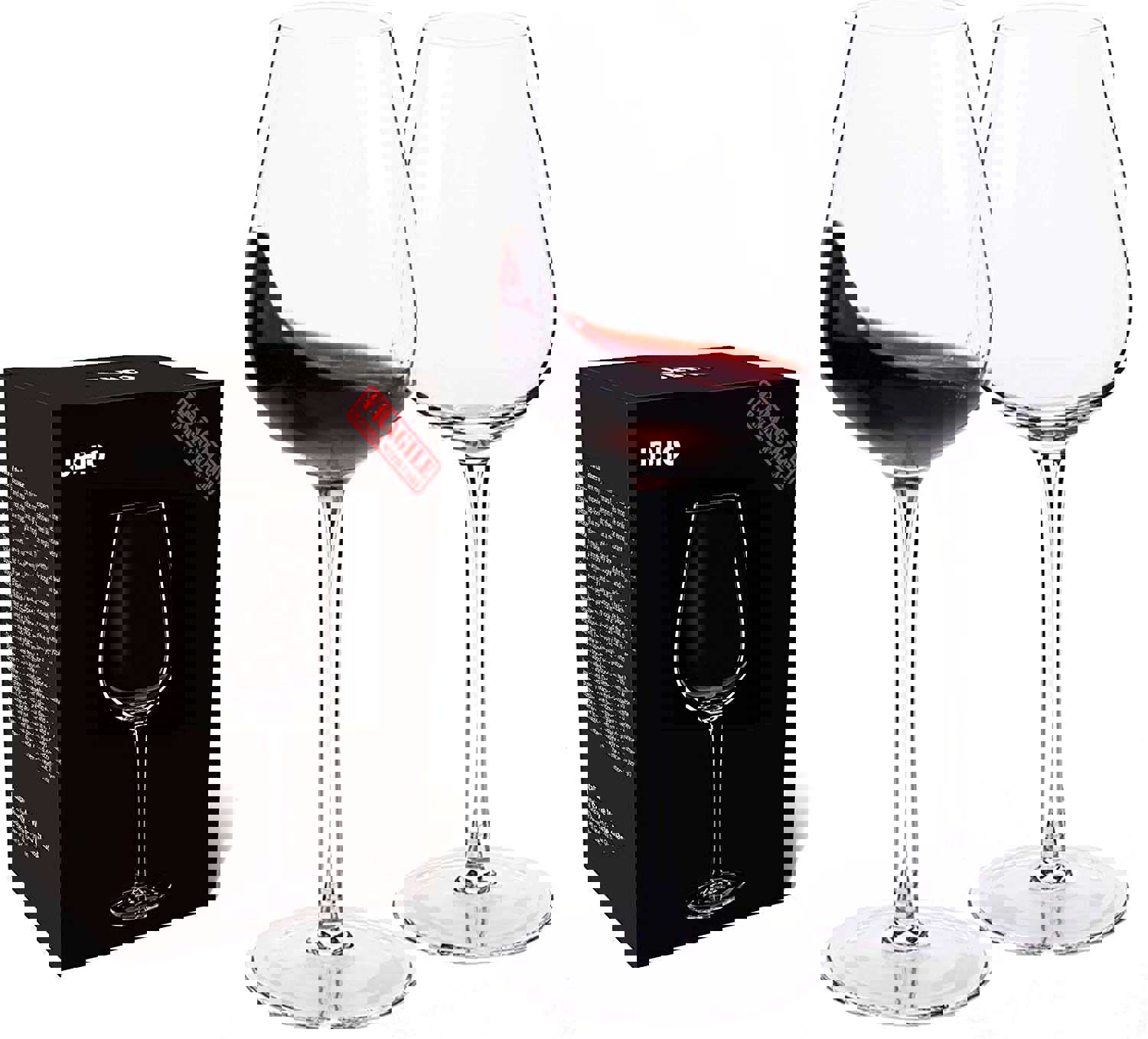 Hand Blown Italian Style Crystal Burgundy Wine Glasses