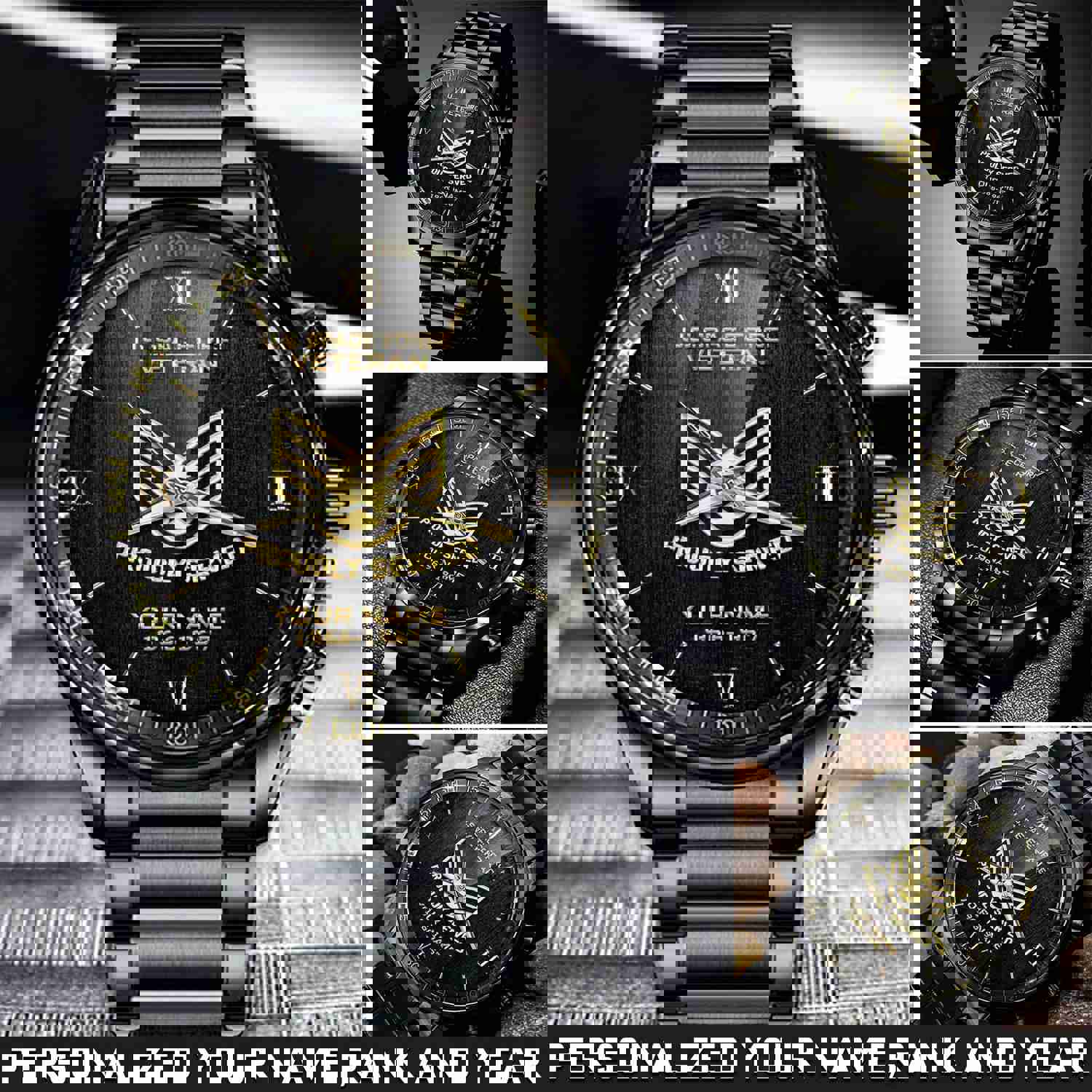 US Space Force Veteran Black & Gold Watch - Custom Quartz Fashion Watch for Veterans