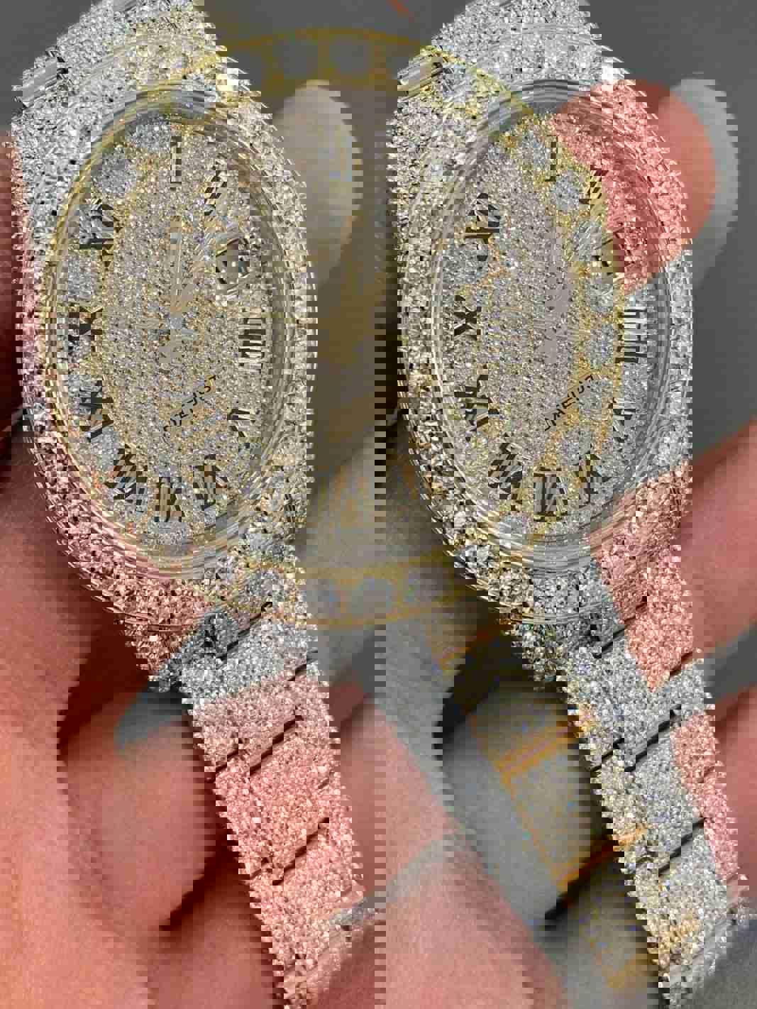 Two Tone Fully Loaded Moissanite Diamond Studded Watch For Men