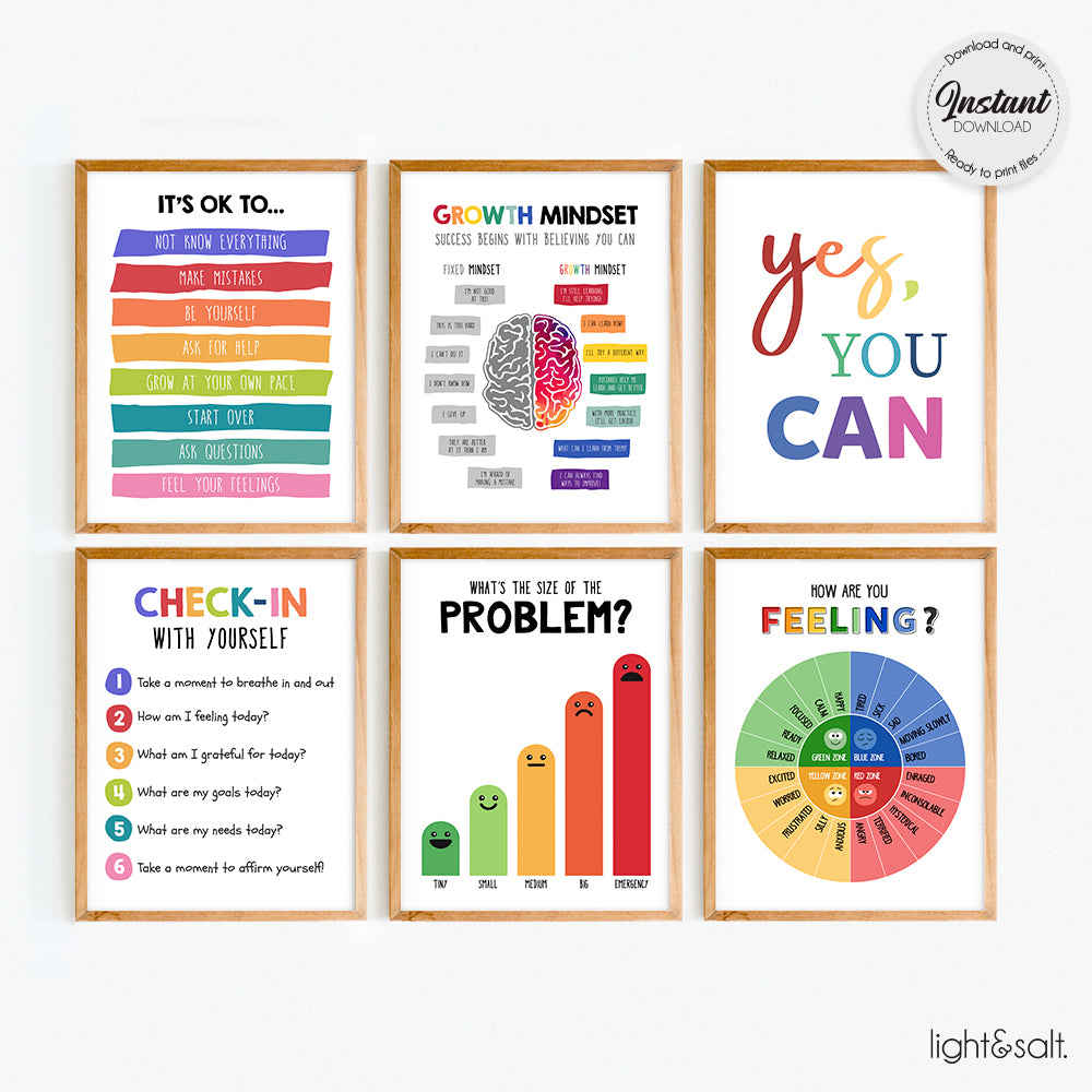 Primary Colors Set of 6 Calming Corner Mental Health Posters