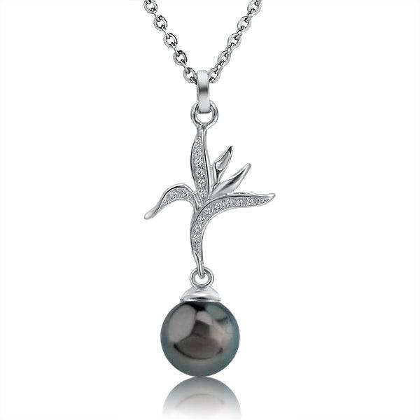 Pearl Bird of Paradise Pendant - 925 Sterling Silver with Pearl & Topaz