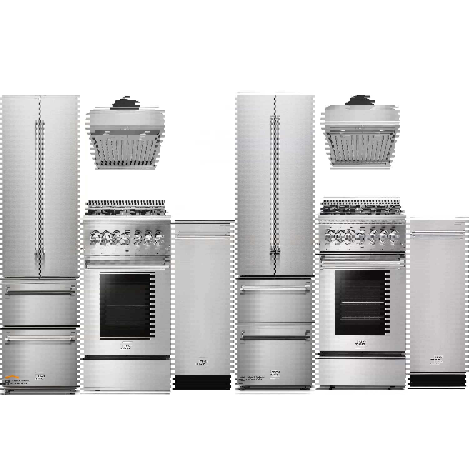 Thor Kitchen 4-Piece Pro Appliance Package - 36-Inch Dual Fuel Range, French Door Refrigerator, Under Cabinet Hood, and Dishwasher in Stainless Steel