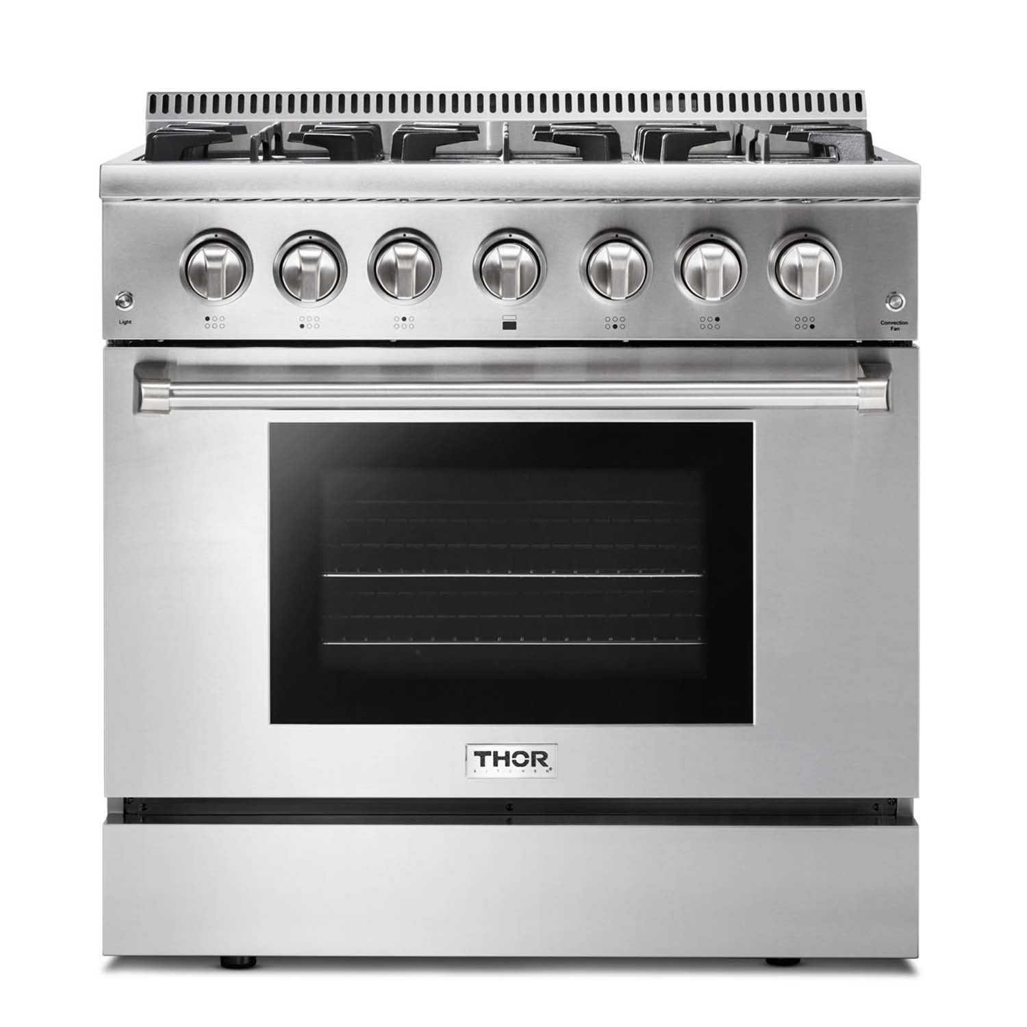 Thor Kitchen 4-Piece Pro Appliance Package - 36-Inch Dual Fuel Range, French Door Refrigerator, Under Cabinet Hood, and Dishwasher in Stainless Steel