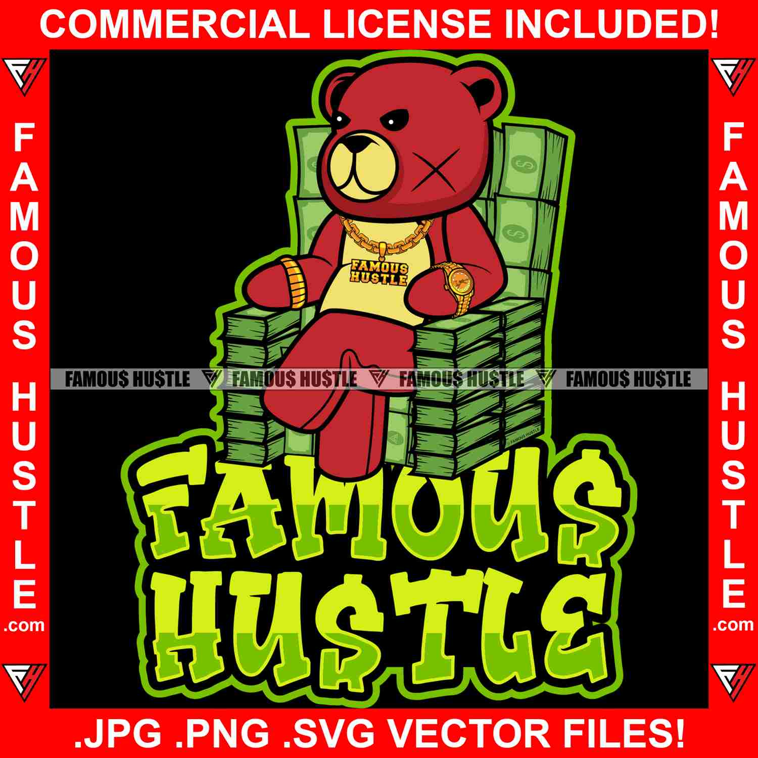 Hustle Gangster Teddy Bear Graphic Design T-Shirt Print