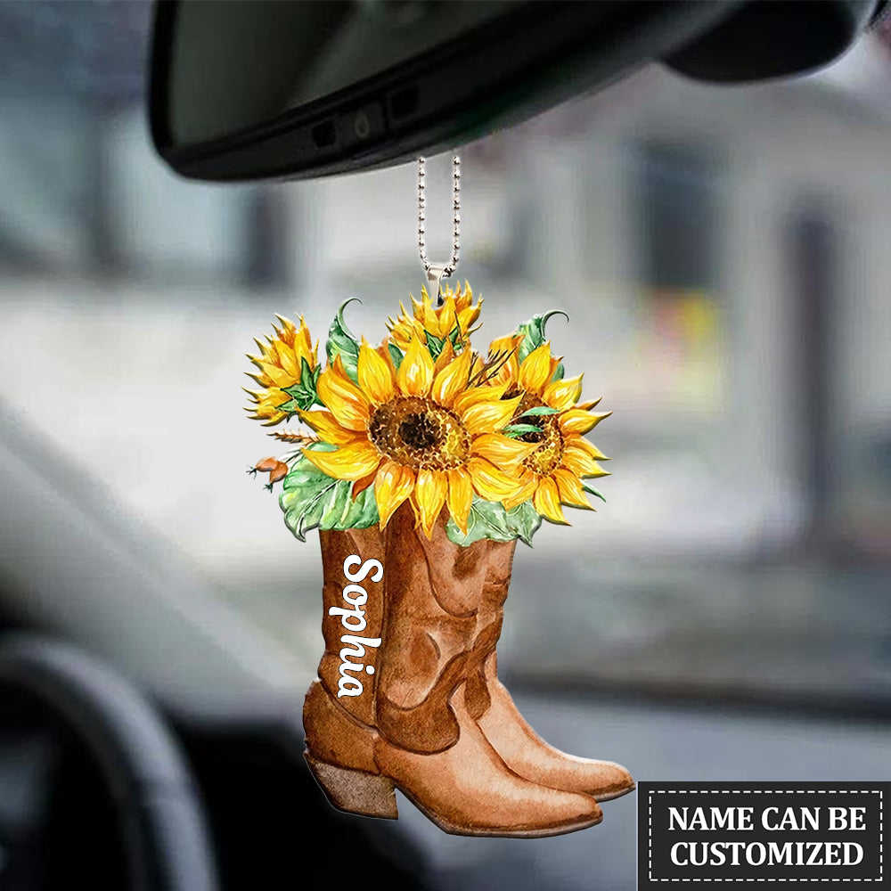 Cowgirl Boots With Sunflowers Ornament - Acrylic Home Decor & Gift