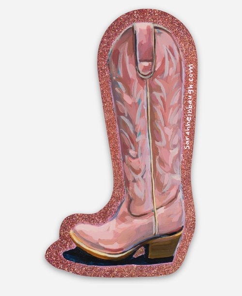 Pink Boot Sticker - Cute Cowgirl Boots Design