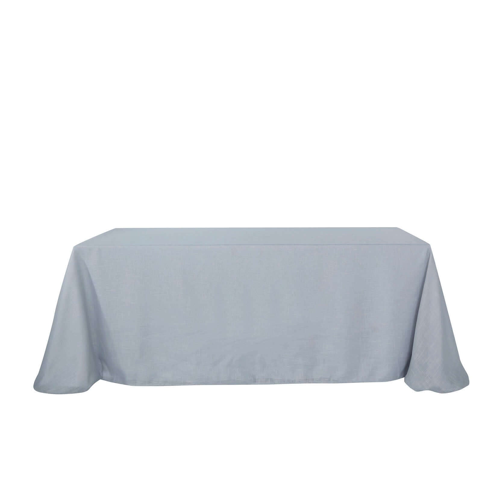 Silver Seamless Rectangular Tablecloth - Linen Look, Wrinkle Resistant, 90x132 Inches