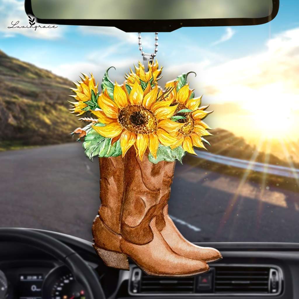 Cowgirl Boots With Sunflowers Ornament - Acrylic Home Decor & Gift