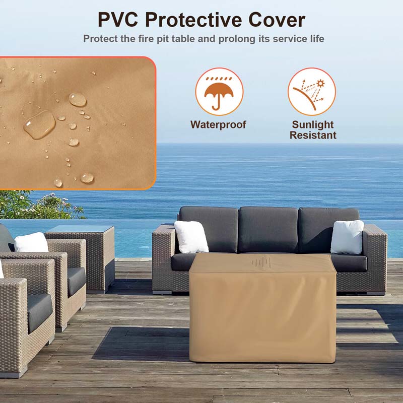 40 Wood-Like Rectangular Fire Table, 50000 BTU Propane Gas Fire Pit Table with Lava Rocks & Cover