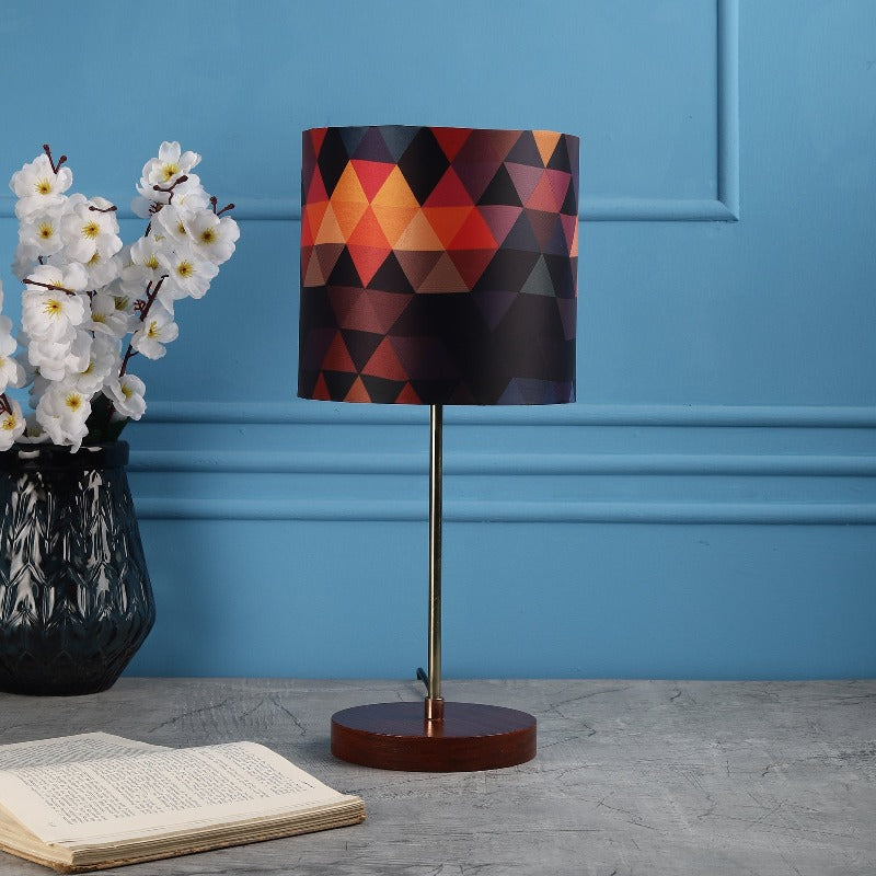 BTR CRAFTS Light Gold Rod & Brown Wooden Base Table Lamp with Premium Color Shade