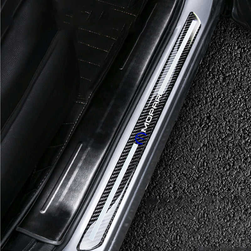 MOPAR Carbon Fiber Car Front Door Welcome Plate Sill Scuff Cover Decal Sticker 2pc Set