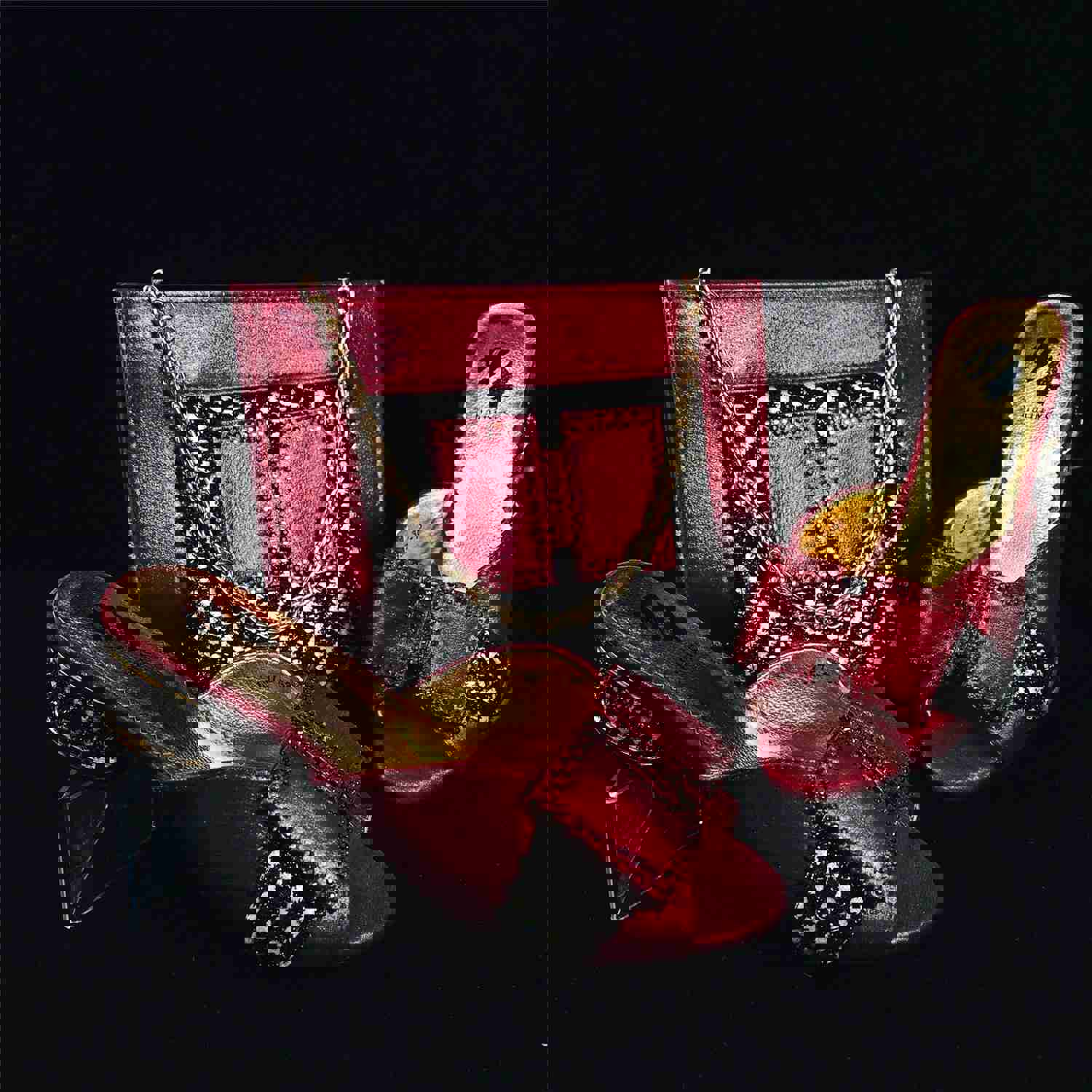 Sweet Style Italian Design Red High Heel Slippers for Women with Matching Bag