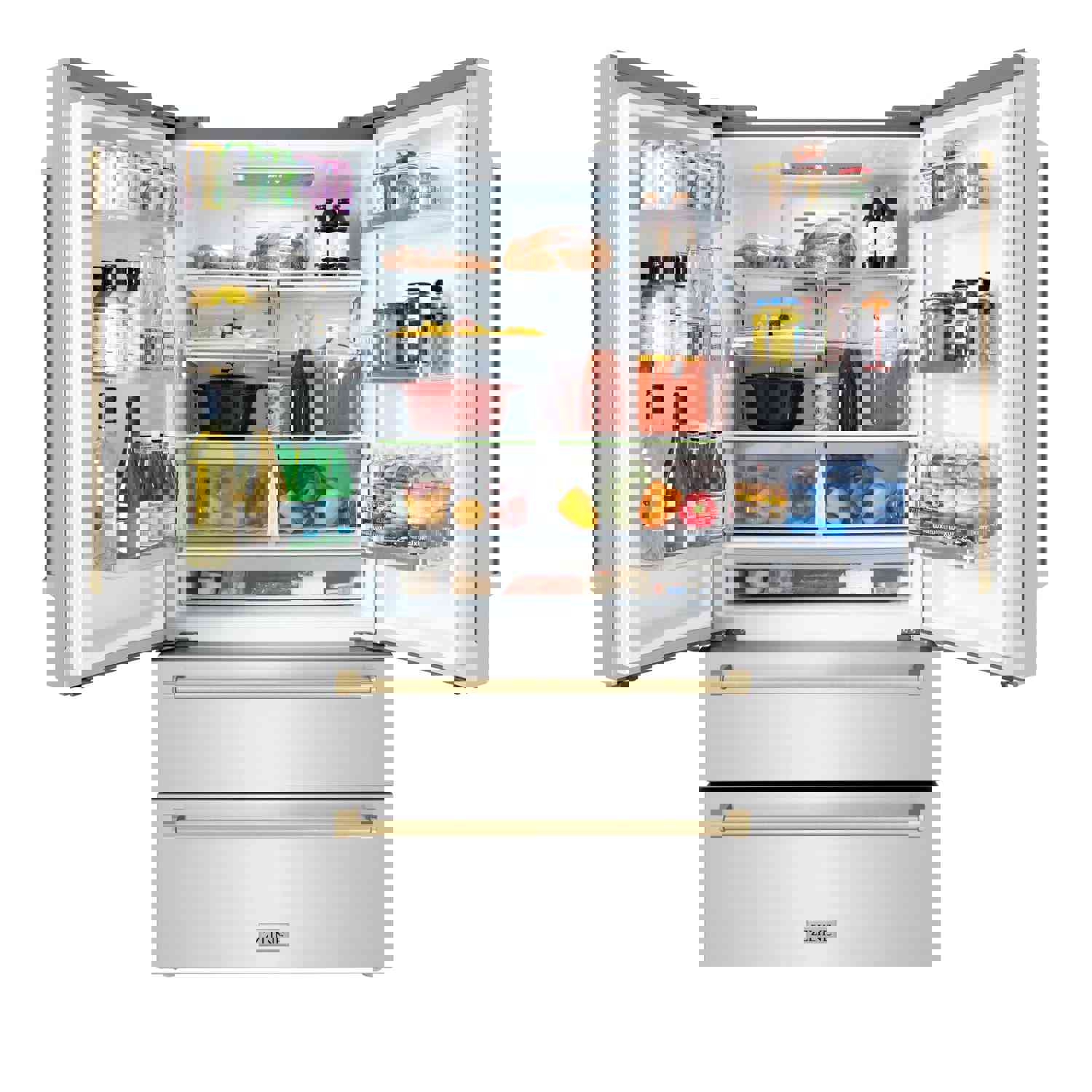 ZLINE 36 In. Autograph 22.5 cu. ft. Stainless Steel Refrigerator with Ice Maker in Fingerprint Resistant and Champagne Bronze Accents