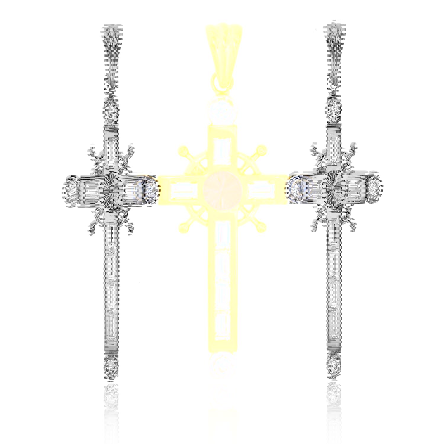 14K Gold Tricolor 58x30MM Cross Pendant