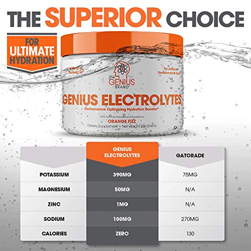 Genius Electrolyte Powder – Sugar-Free Hydration Booster with Potassium, Magnesium & Zinc | Vegan & Keto Friendly | Orange Fizz (30 Servings)