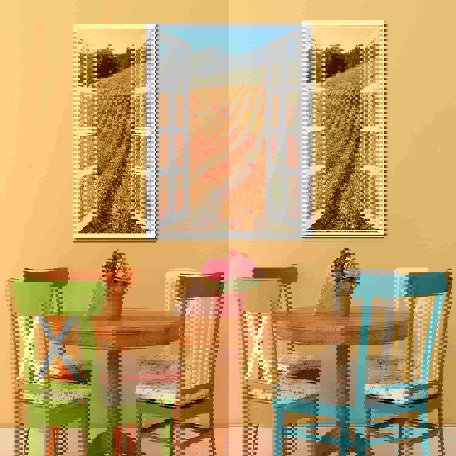 Wine Vineyards Sonoma California Picture French Window Canvas Print with Frame - Home Decor Wall Art Collection