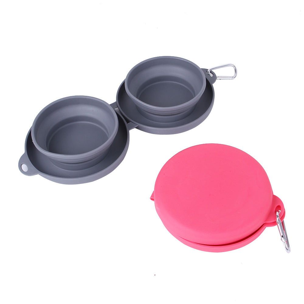 Rubber Foldable Double Bowl Pet Feeding Bowl for Dogs and Cats