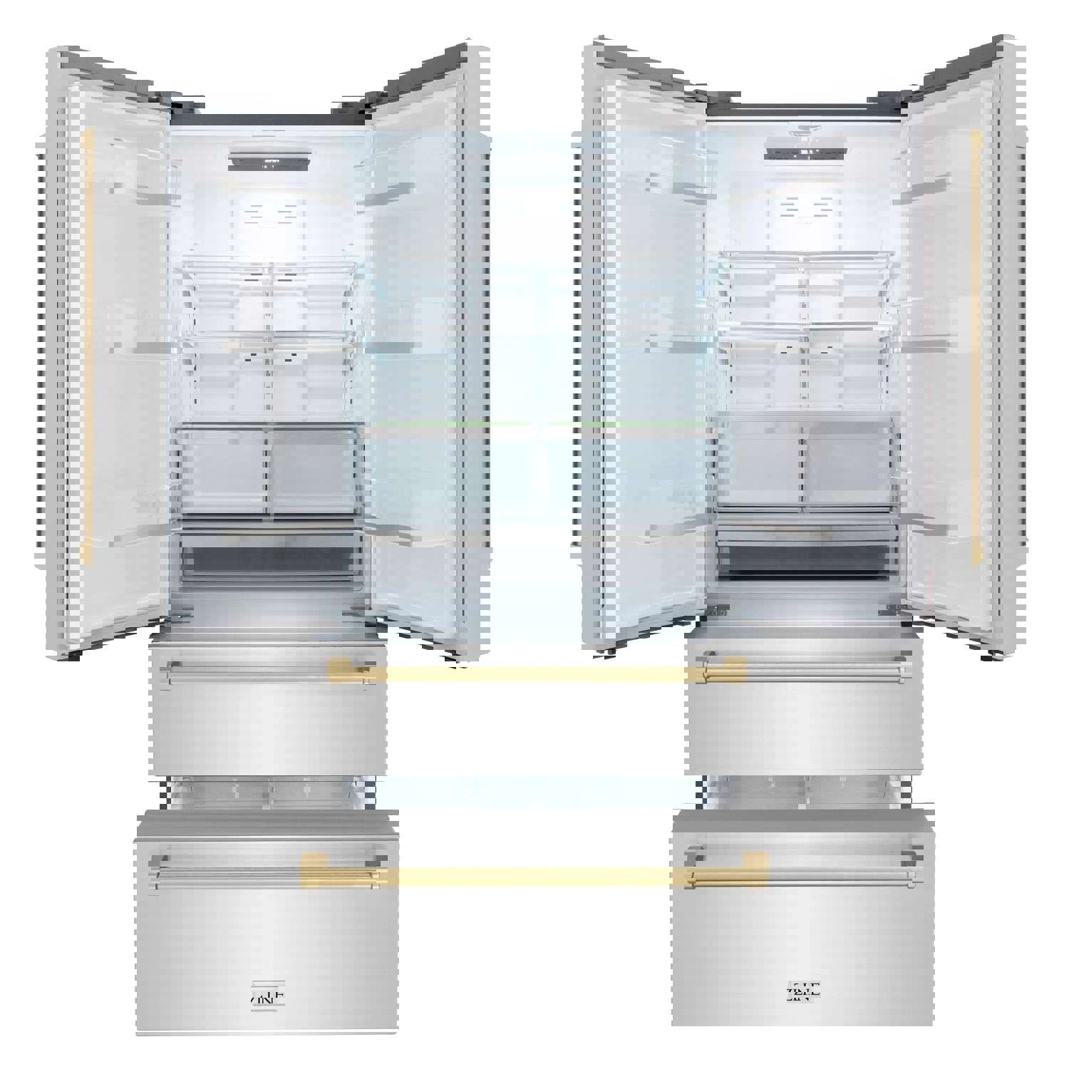 ZLINE 36 In. Autograph 22.5 cu. ft. Stainless Steel Refrigerator with Ice Maker in Fingerprint Resistant and Champagne Bronze Accents