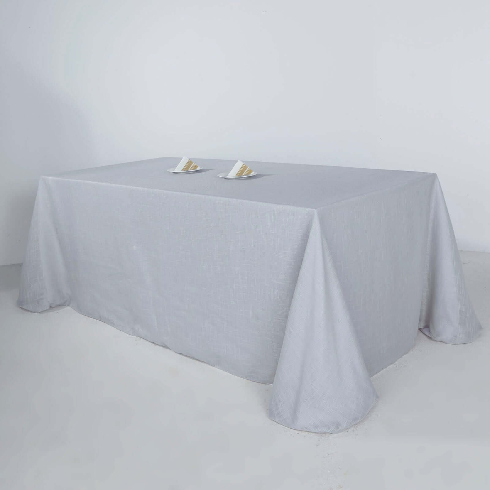 Silver Seamless Rectangular Tablecloth - Linen Look, Wrinkle Resistant, 90x132 Inches
