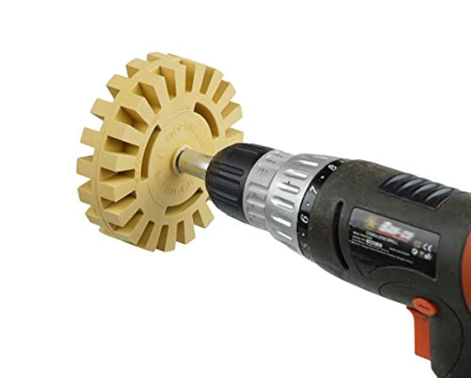 Decal Removal Eraser Wheel Tool Kit - 4 Inch Rubber Power Drill Attachment for Removing Pinstripes, Stickers, Adhesive Vinyl Decals