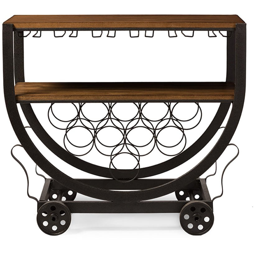 Baxton Studio Triesta Vintage Industrial Metal and Wood Wheeled Wine Rack Cart