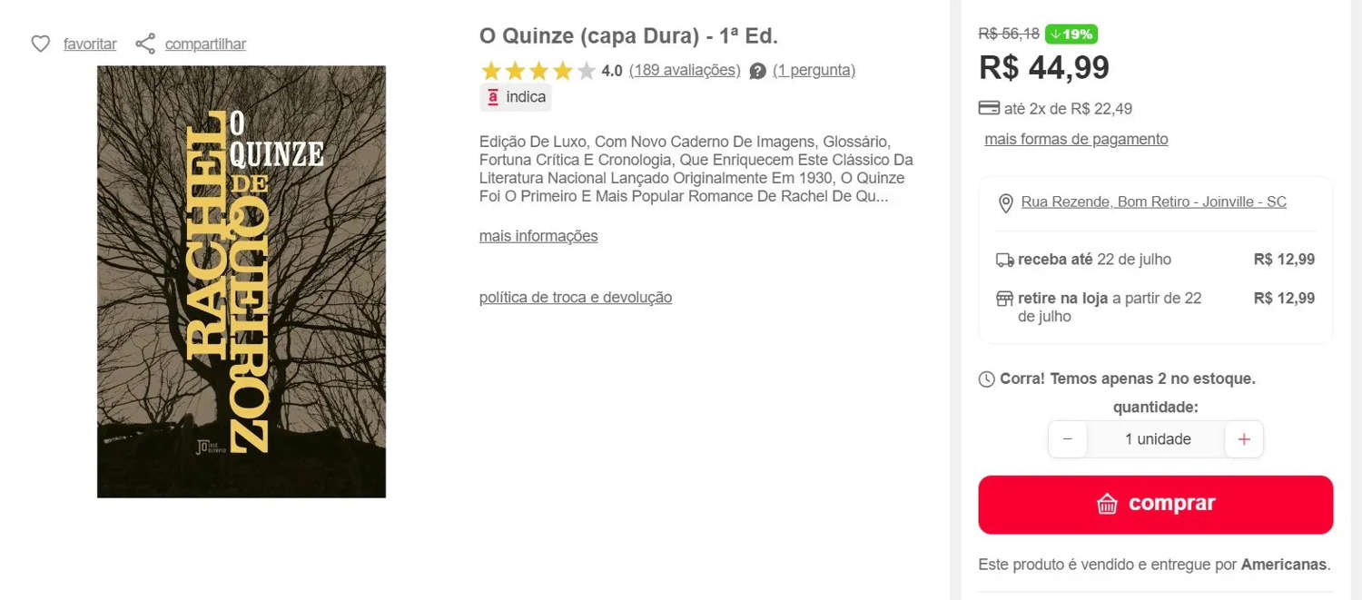 Personal Shopper Service for Livro - O quinze from Brazil