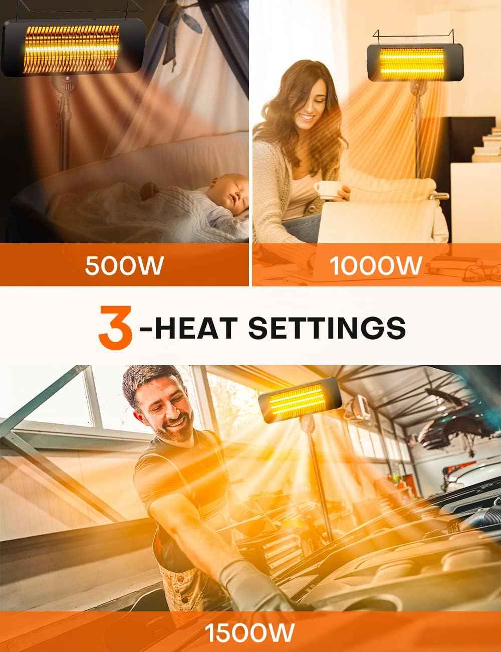 1500W Outdoor Infrared Garage Heater with 3 Speeds, Fast Heating for Patio and Indoor Pet Use