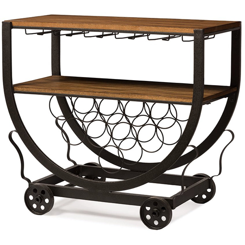 Baxton Studio Triesta Vintage Industrial Metal and Wood Wheeled Wine Rack Cart