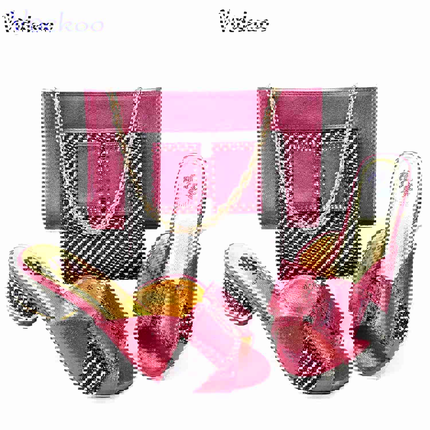 Sweet Style Italian Design Red High Heel Slippers for Women with Matching Bag