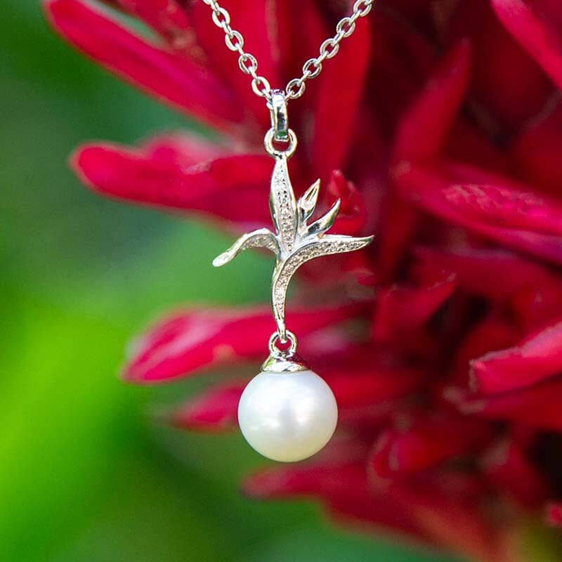 Pearl Bird of Paradise Pendant - 925 Sterling Silver with Pearl & Topaz