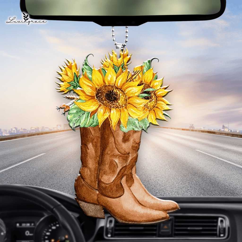 Cowgirl Boots With Sunflowers Ornament - Acrylic Home Decor & Gift