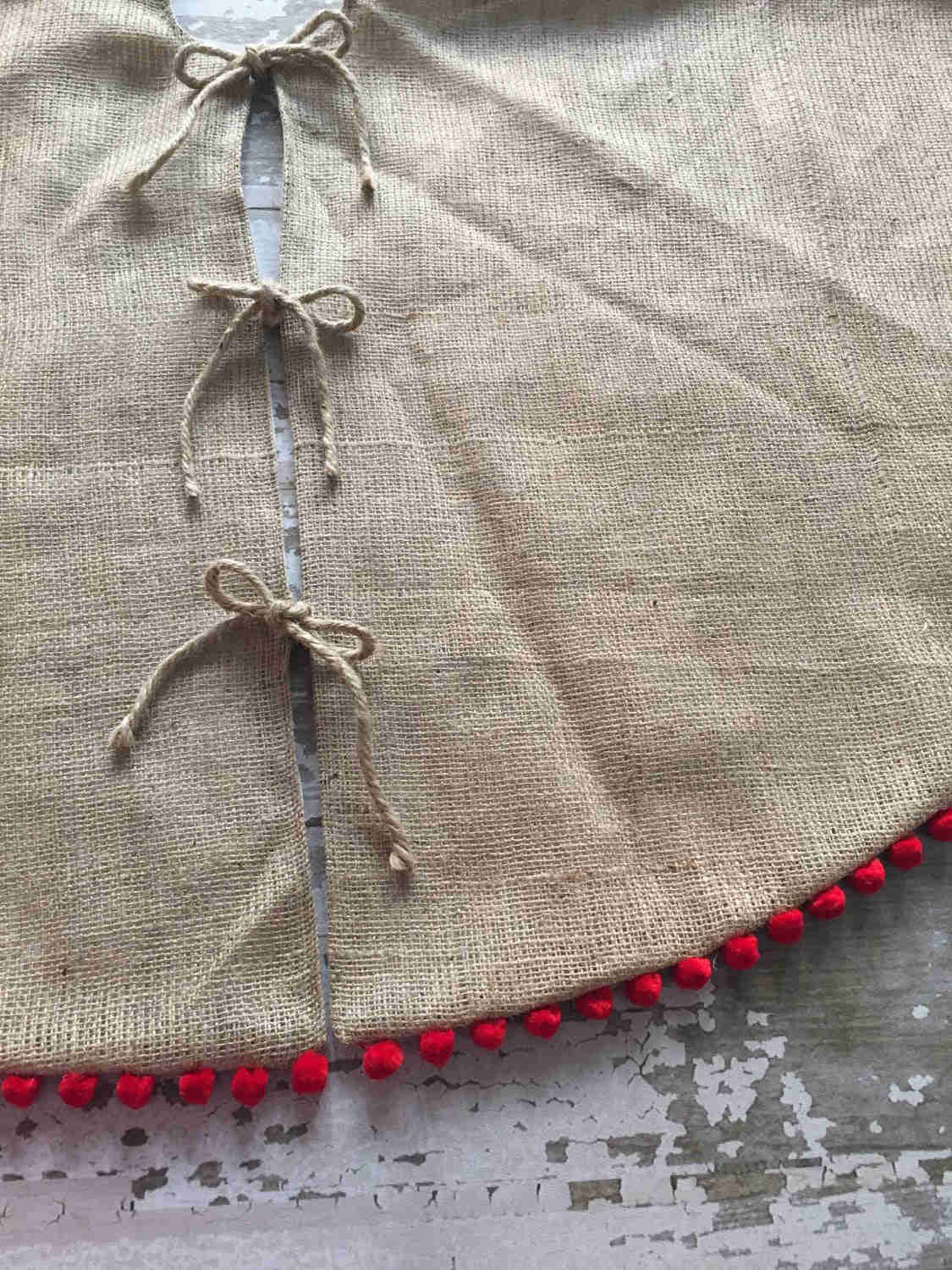 36 Inch Burlap Christmas Tree Skirt with Pom Pom Fringe