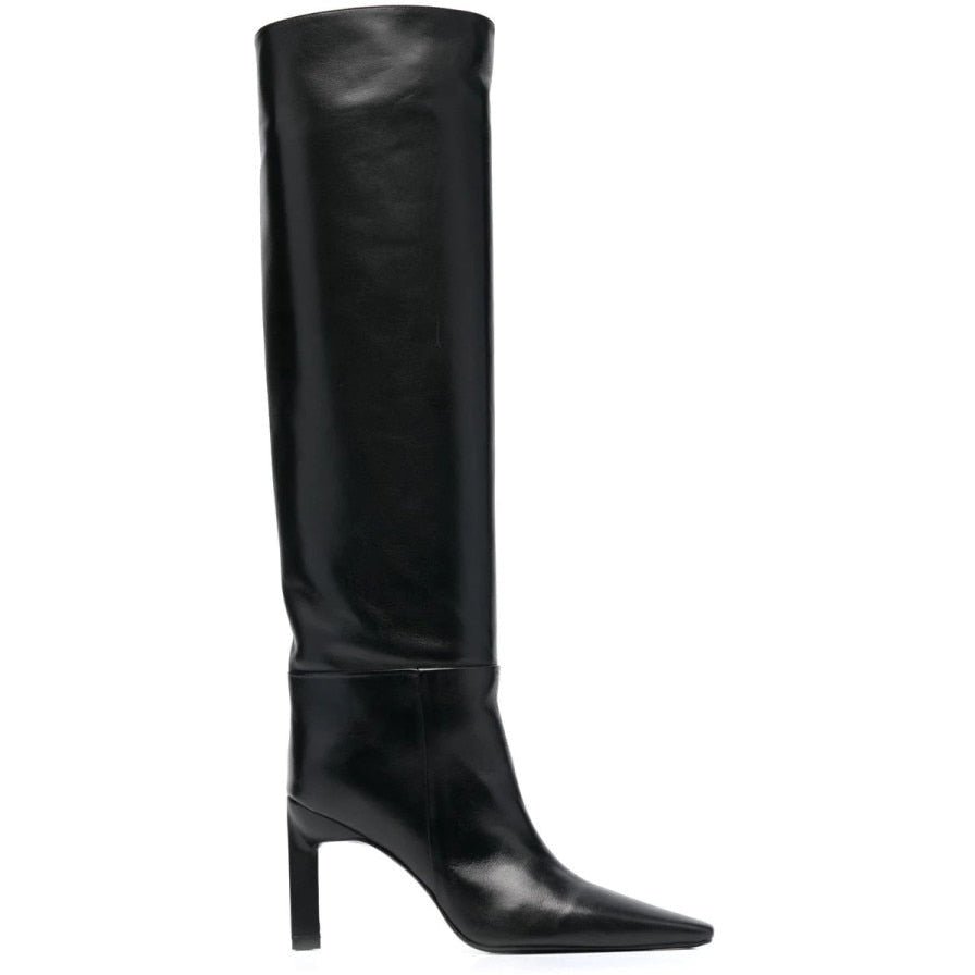 Autumn and Winter Fashion Leather Boots - Pointed Toe High Heel