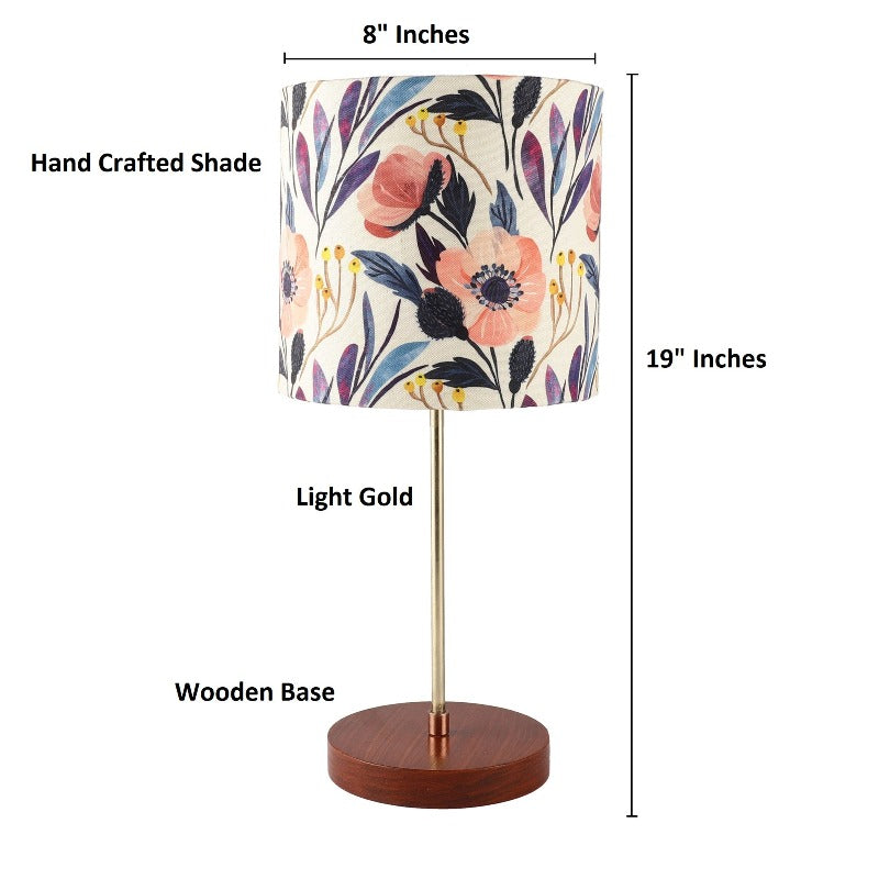 BTR CRAFTS Light Gold Rod & Brown Wooden Base Table Lamp with Premium Color Shade