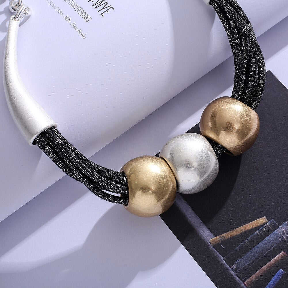 Vintage Exaggerated Round Ball Pendant Choker Necklace for Women - Boho Statement Jewelry
