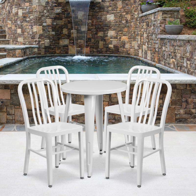 CH-51080TH-4-18VRT Flash Furniture Thomas Commercial Grade 24 Round White Metal Indoor-Outdoor Table Set with 4 Chairs