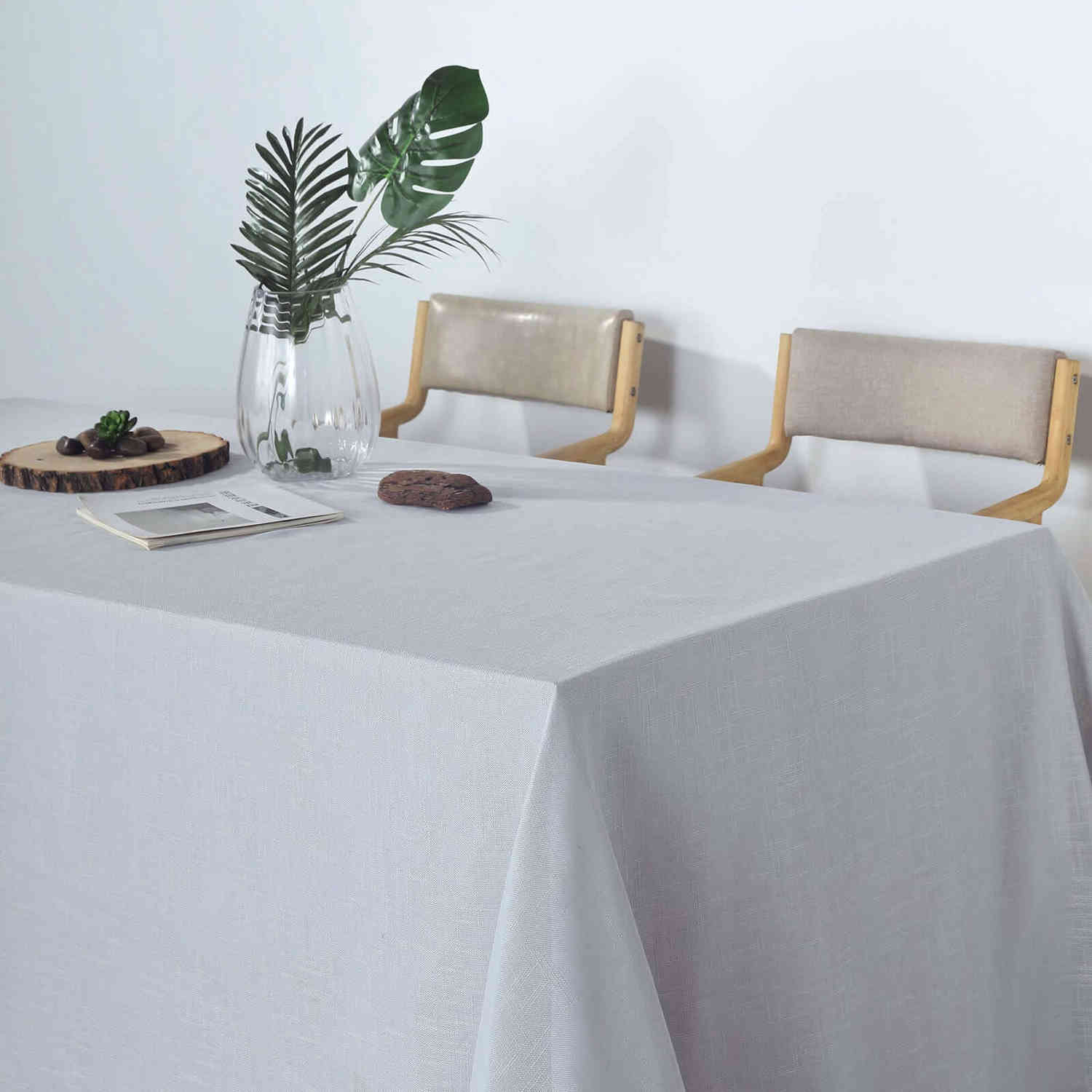 Silver Seamless Rectangular Tablecloth - Linen Look, Wrinkle Resistant, 90x132 Inches