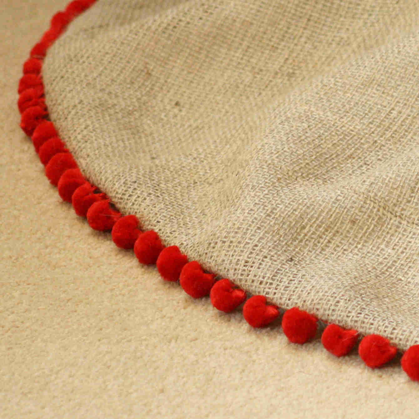 36 Inch Burlap Christmas Tree Skirt with Pom Pom Fringe