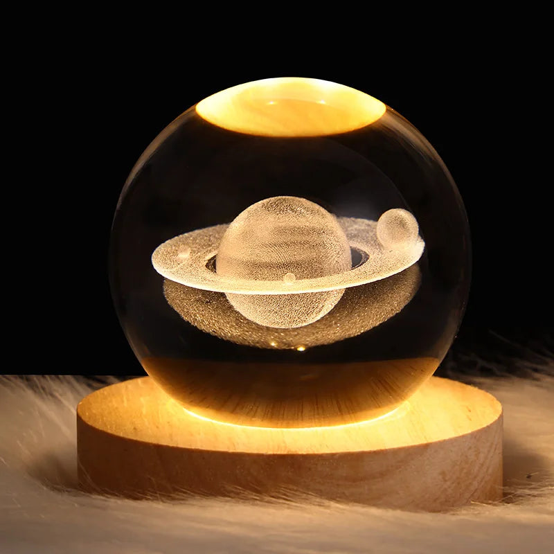 USB LED Night Light Galaxy Crystal Ball Table Lamp 3D Planet Moon Lamp for Home Decor