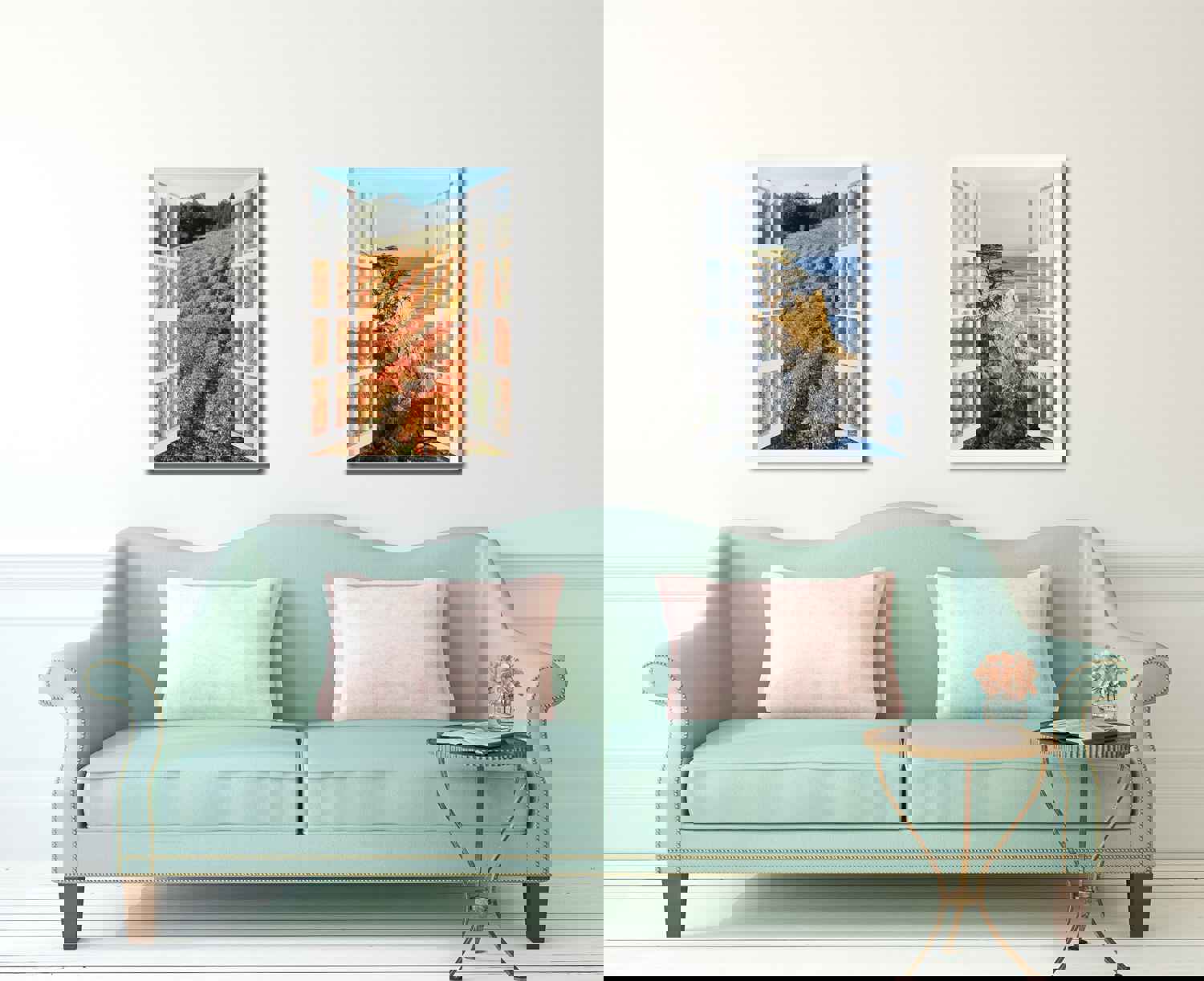 Wine Vineyards Sonoma California Picture French Window Canvas Print with Frame - Home Decor Wall Art Collection