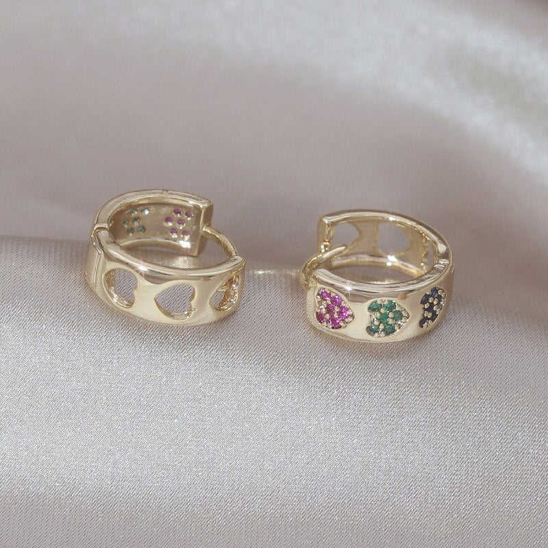 14K Gold Plated Korean Design Heart-Shaped Zircon Earrings for Women