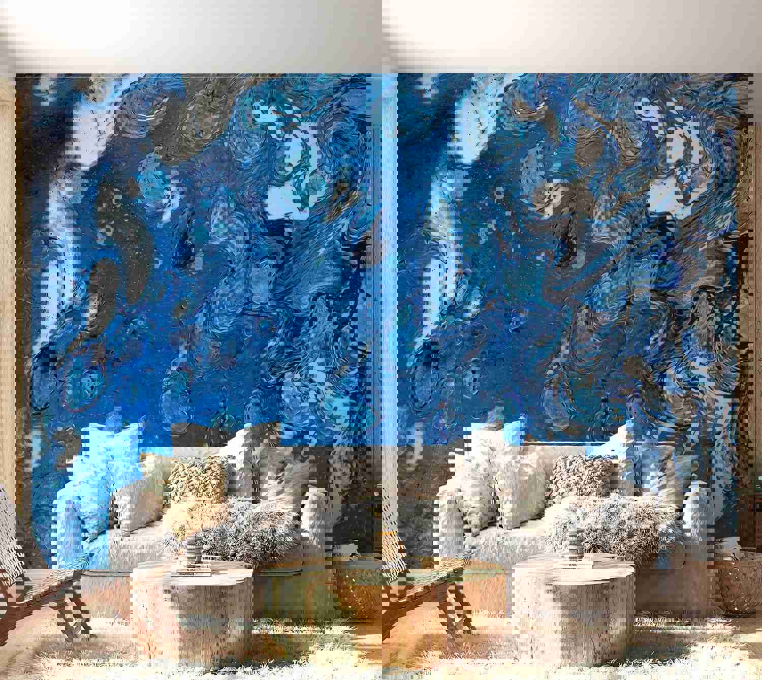 Peel & Stick Wall Mural - Blue Abstract Pouring Art - Removable Wall Decals