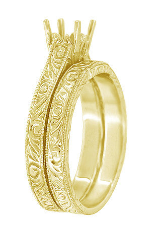 Yellow Gold Art Deco Contoured Engraved Scrolls Wedding Band