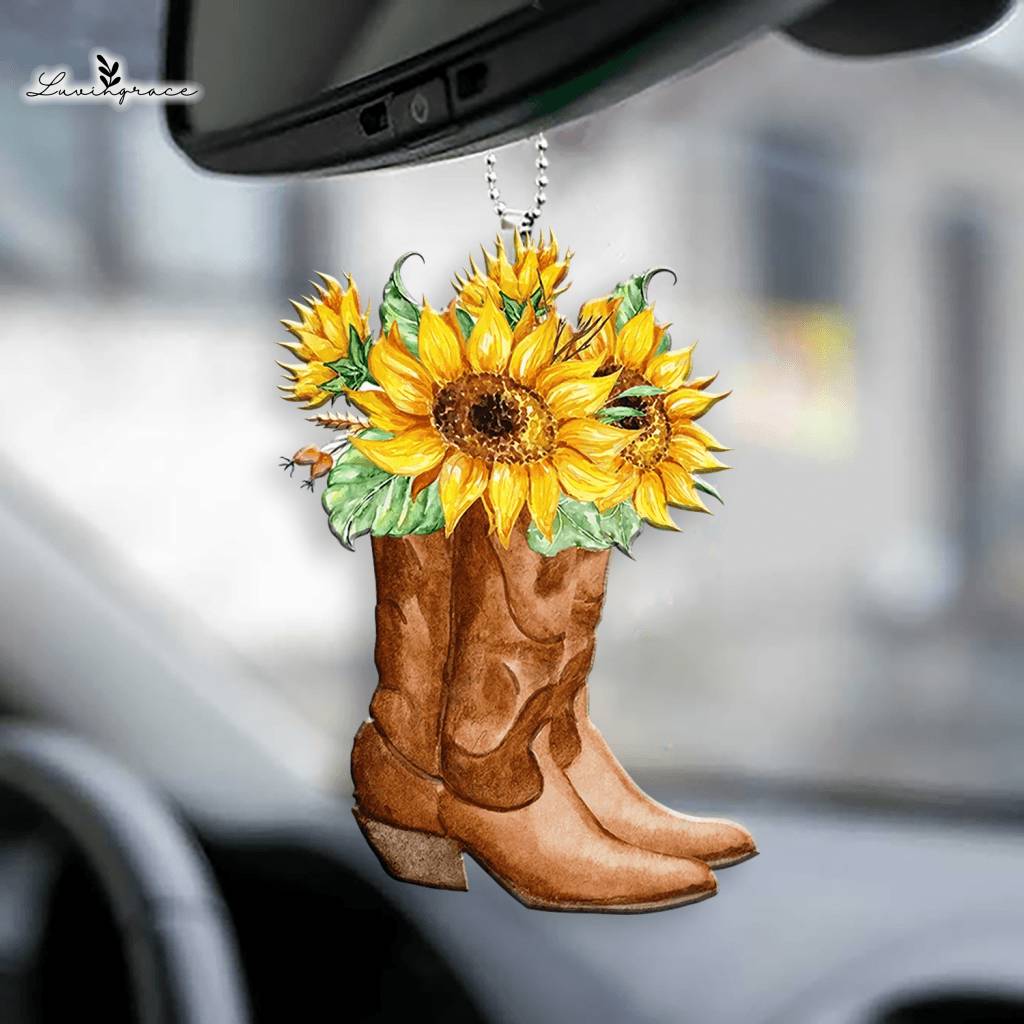 Cowgirl Boots With Sunflowers Ornament - Acrylic Home Decor & Gift